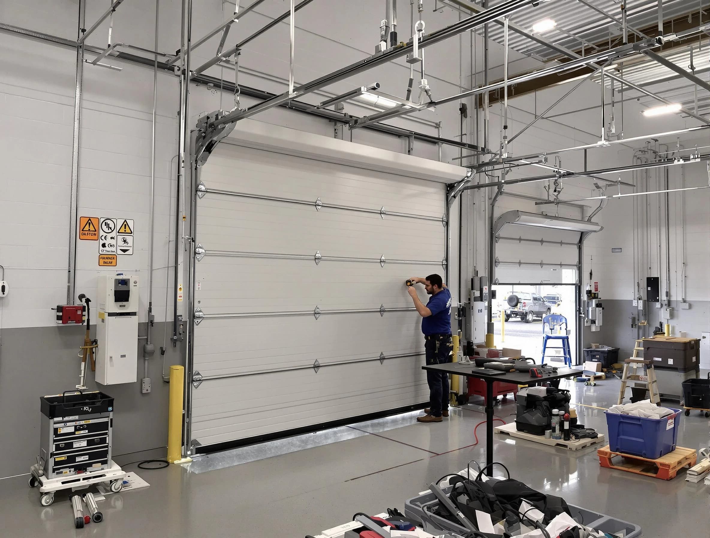 Commercial garage door repair being performed by Coolidge Garage Door Repair expert in Coolidge