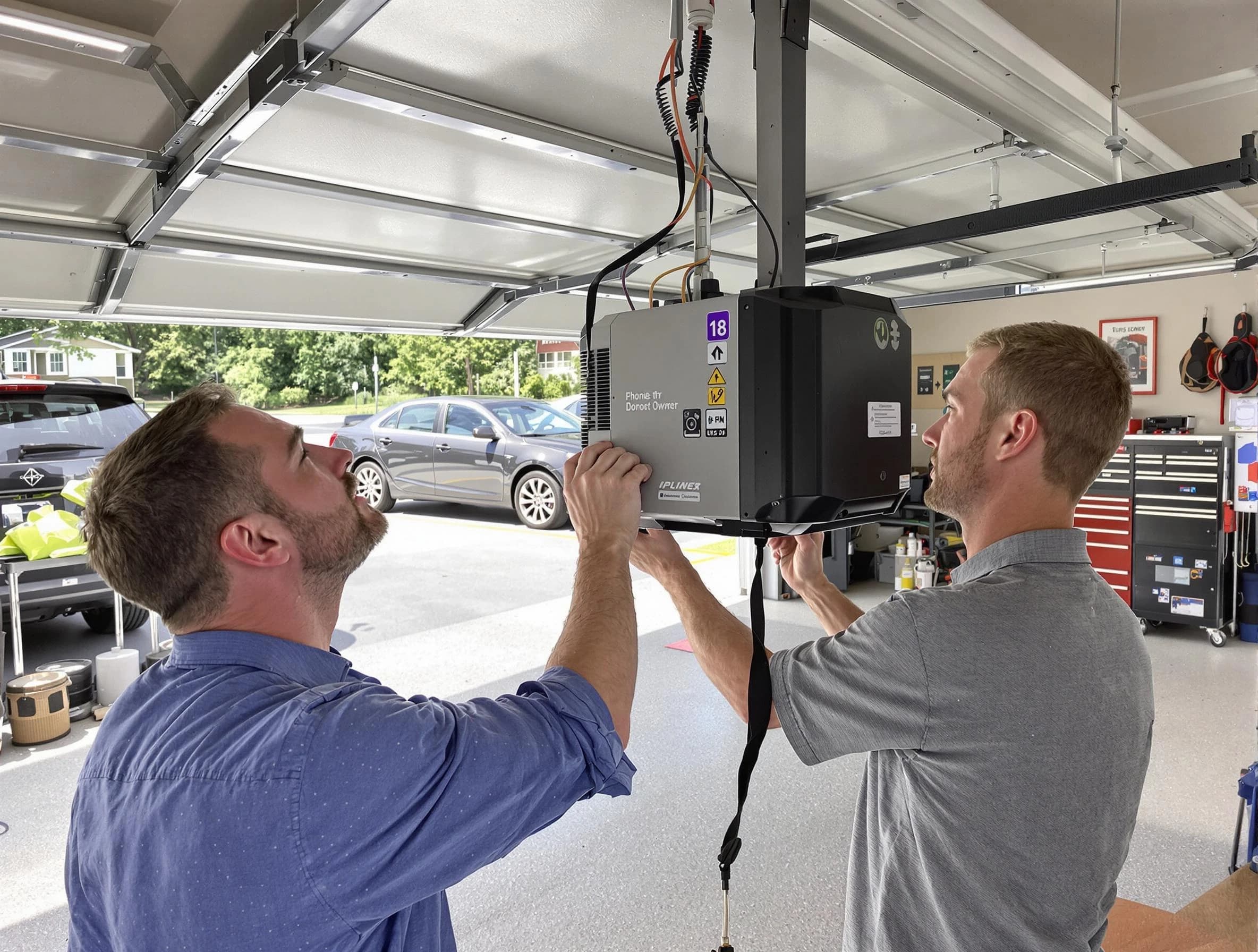 Coolidge Garage Door Repair technician installing garage door opener in Coolidge