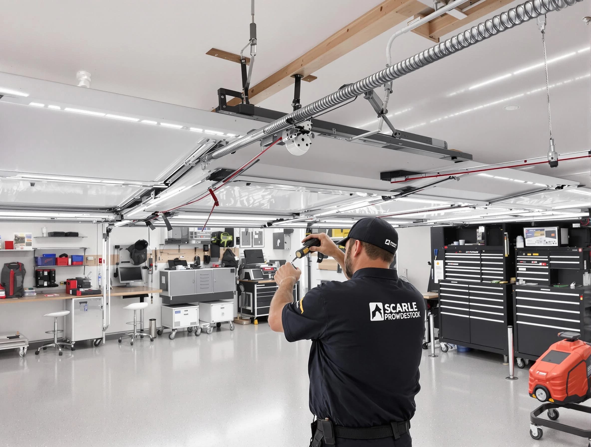 Coolidge Garage Door Repair technician repairing overhead garage door in Coolidge