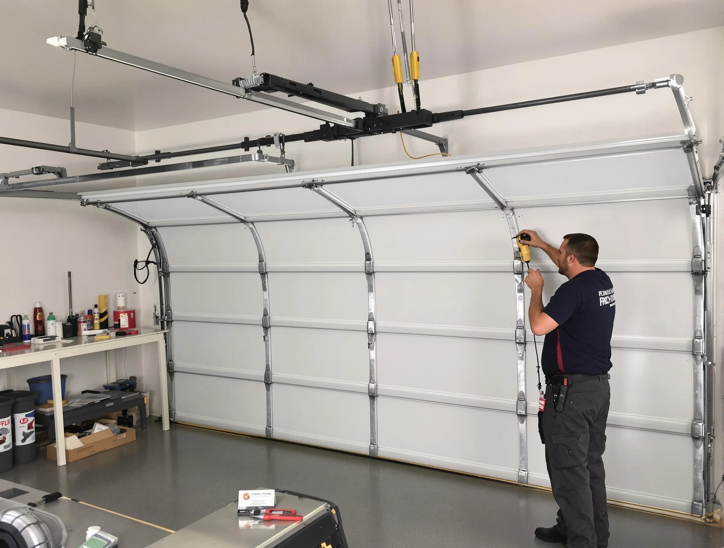 Coolidge Garage Door Repair certified technician performing overhead door system repair in Coolidge