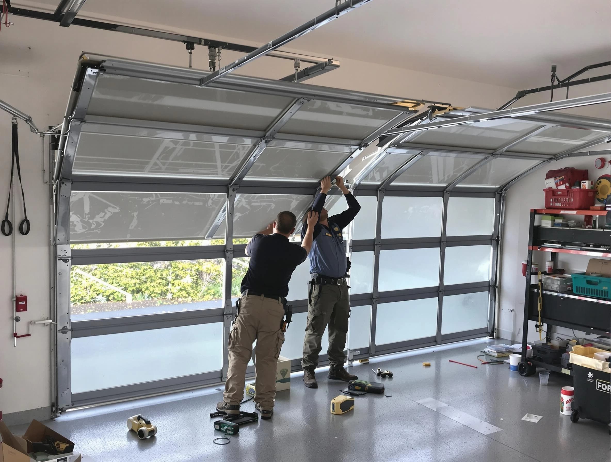 Coolidge Garage Door Repair expert performing precise panel replacement on Coolidge garage door