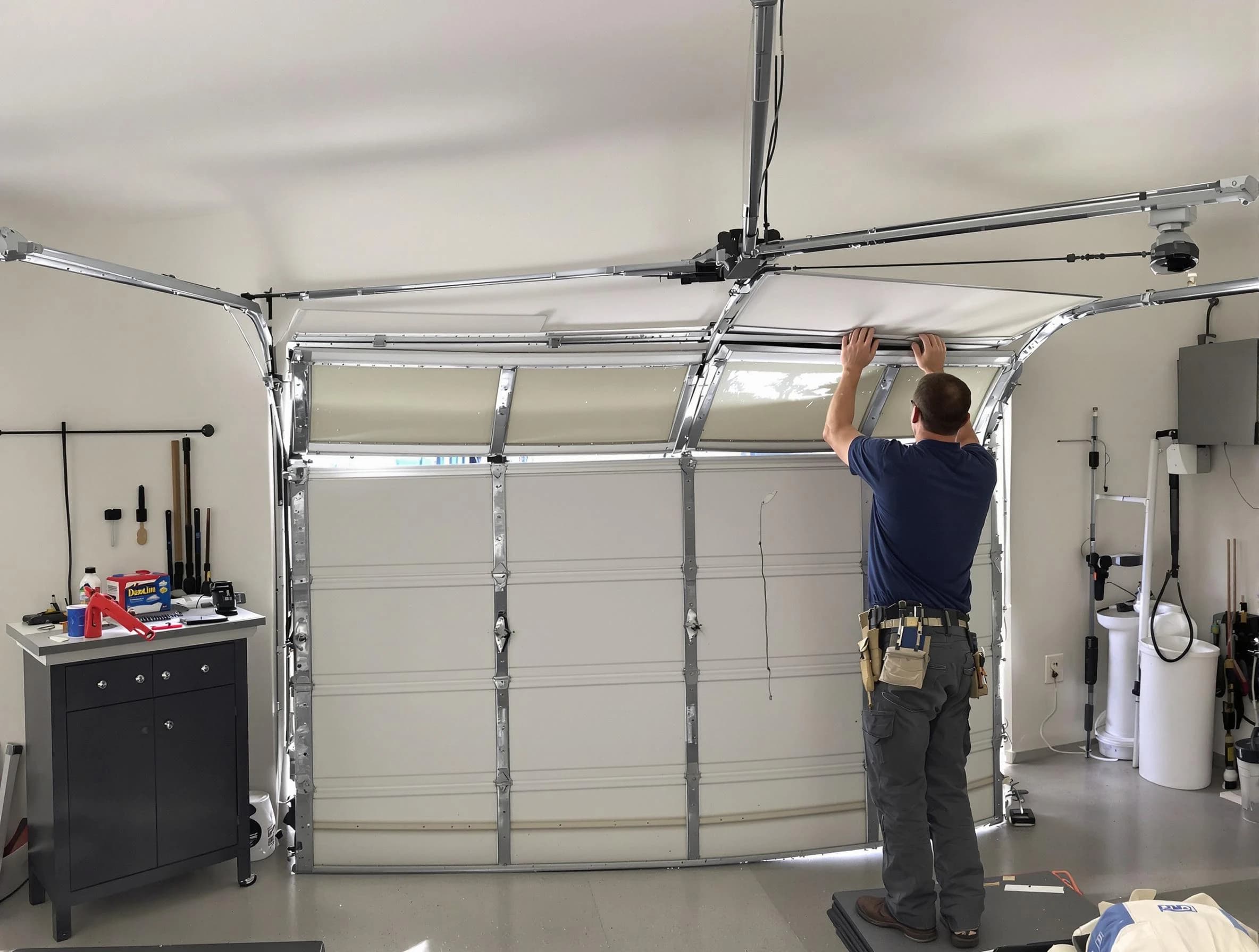 Coolidge Garage Door Repair specialist performing precise section replacement on Coolidge garage door